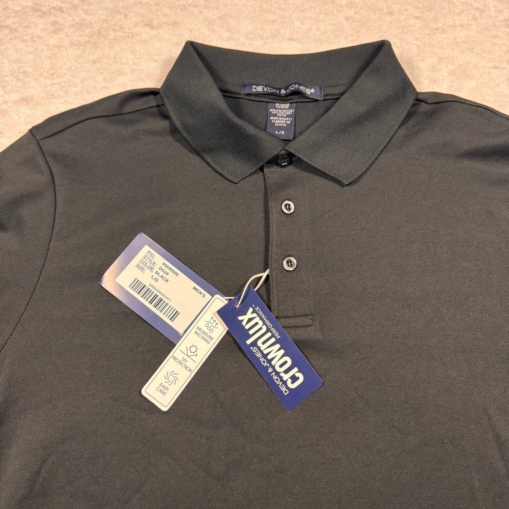 Devon & Jones Mens CrownLux Performance Polo‎ Shirt Black DG20 Large NWT